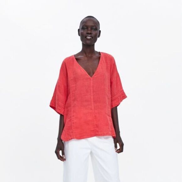 Zara Linen Tunic Pink Top - Picture 1 of 8